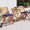 3 Pieces Acacia Wood Patio Folding Bistro Set with Soft Cushions and Slatted Backrest
